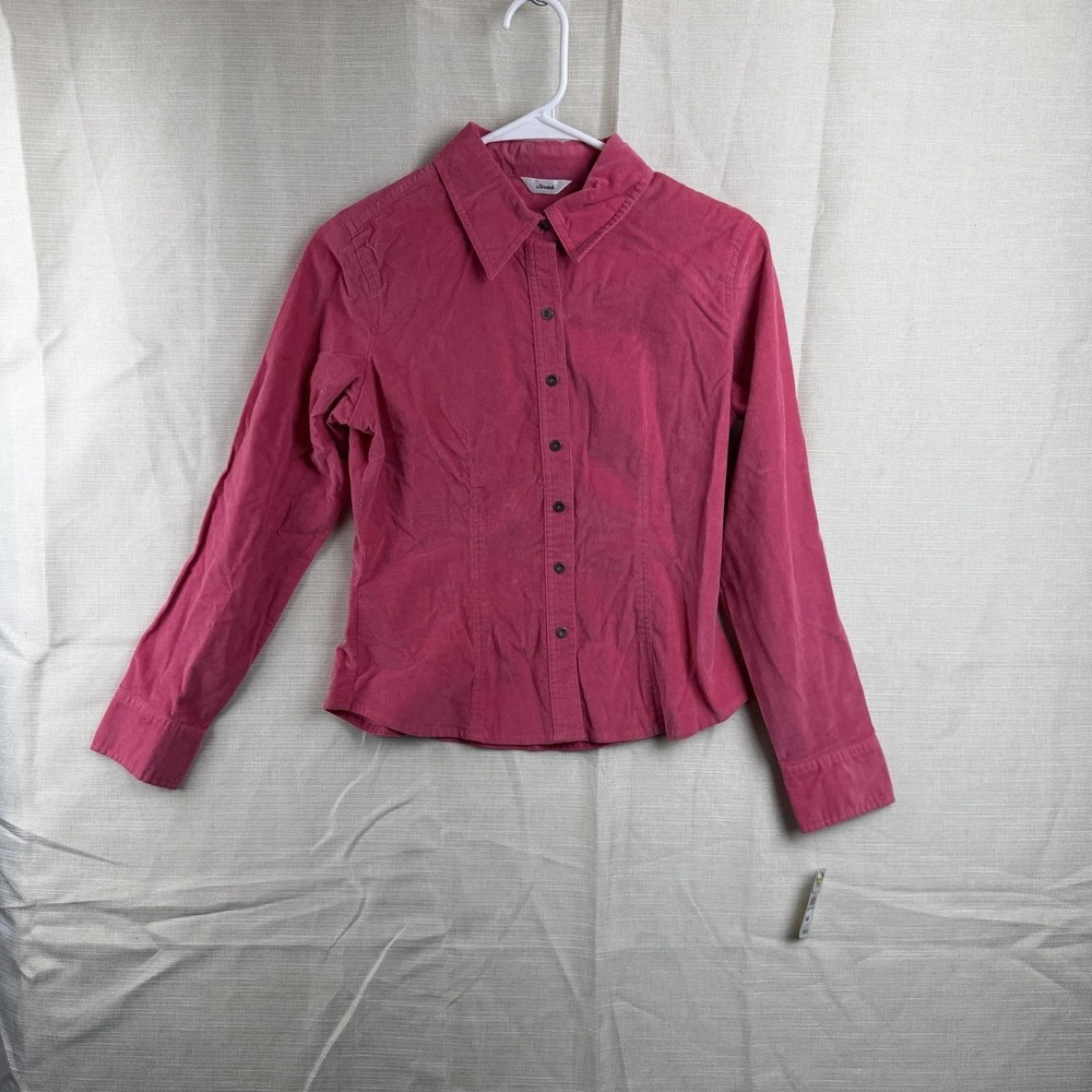 VTG Talbots Button Up Shirt Womens P Petite Pink Corduroy Long Sleeve Stretch‎